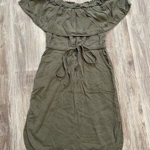 Elegant Olive Green Off-Shoulder Dress